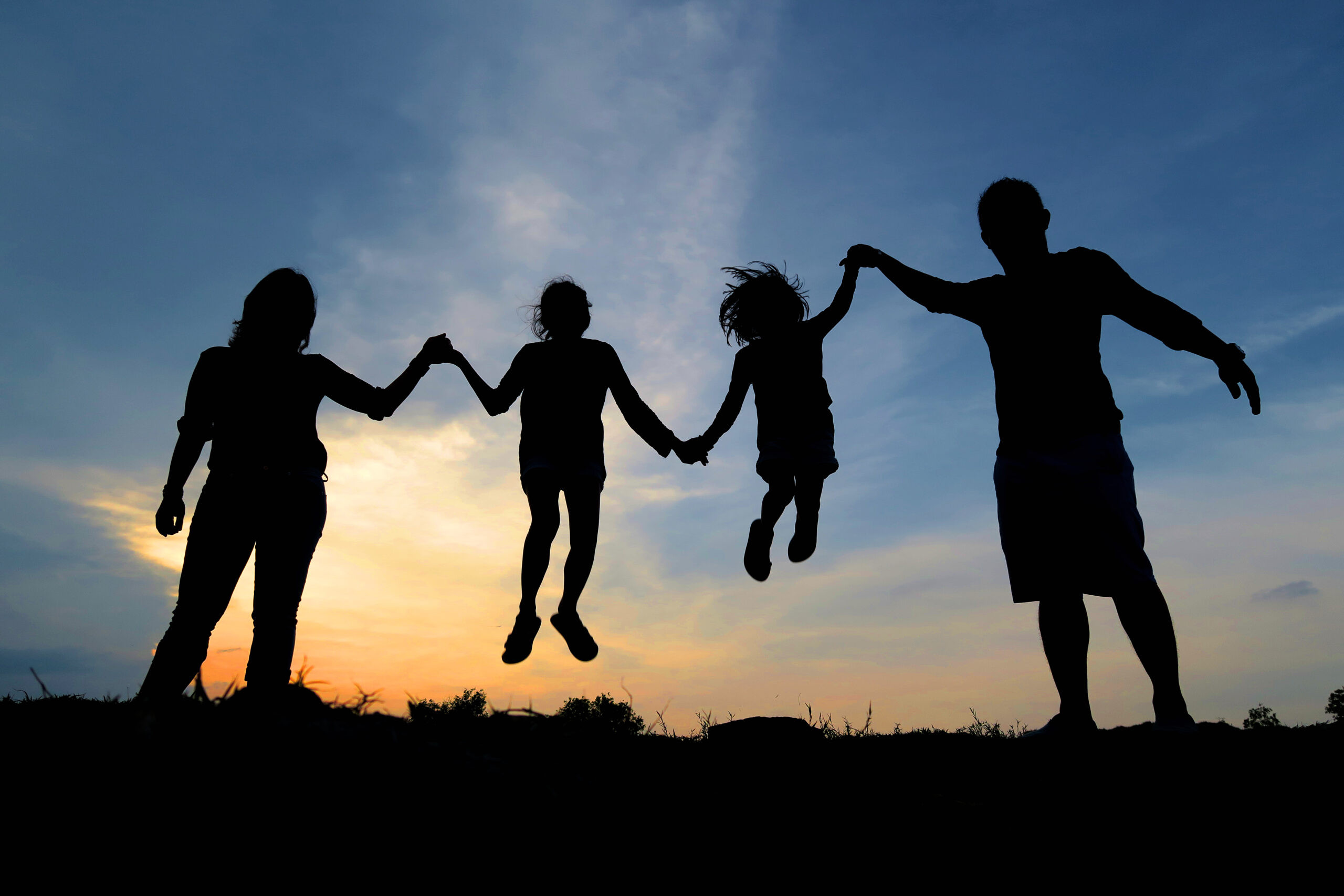 silhouette-family-enjoying-against-sky-sunset